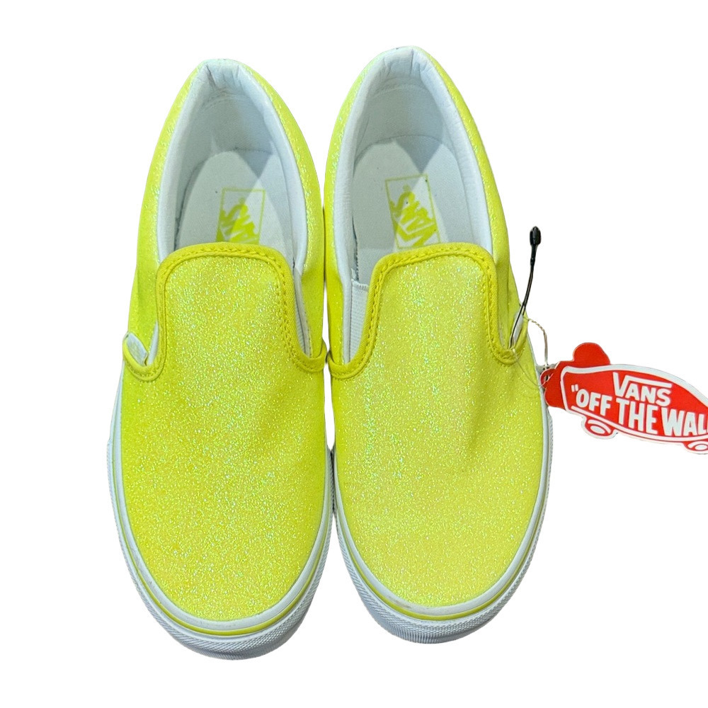 Vans NWT neon yellow glitter slip ons, youth size 5